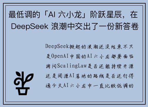 最低调的「AI 六小龙」阶跃星辰，在 DeepSeek 浪潮中交出了一份新答卷