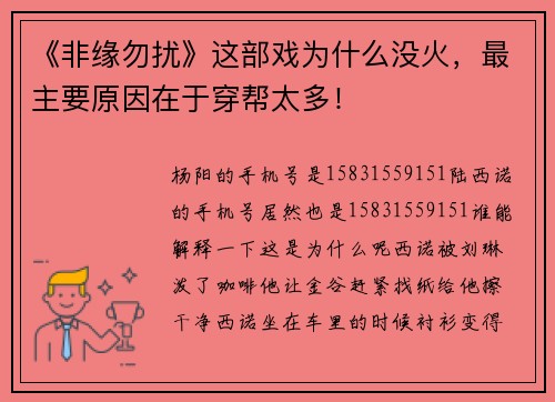 《非缘勿扰》这部戏为什么没火，最主要原因在于穿帮太多！
