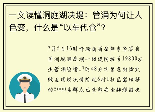 一文读懂洞庭湖决堤：管涌为何让人色变，什么是“以车代仓”？