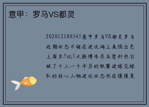 意甲：罗马VS都灵
