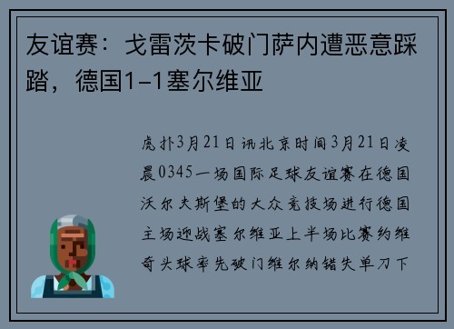 友谊赛：戈雷茨卡破门萨内遭恶意踩踏，德国1-1塞尔维亚