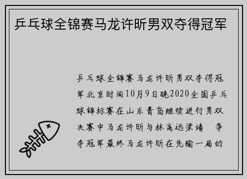 乒乓球全锦赛马龙许昕男双夺得冠军
